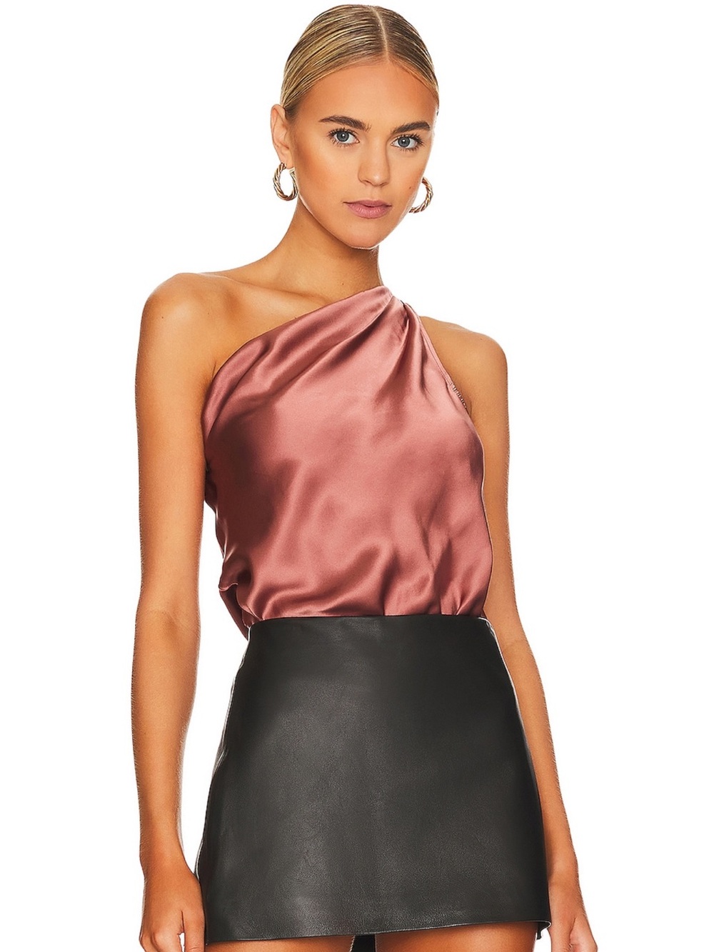 Cami NYC One-Shoulder Satin Camisole in Dusty Rose